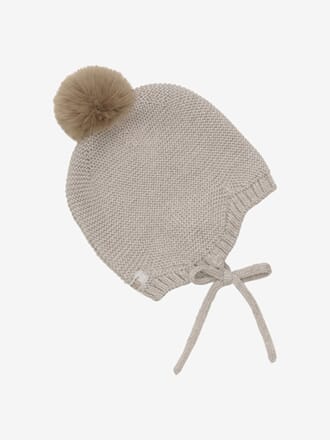 Bonnet Wool Knit w. Pompom camel melange - Huttelihut