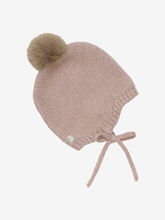 Bonnet Wool Knit w. Pompom mahogany rose - Huttelihut