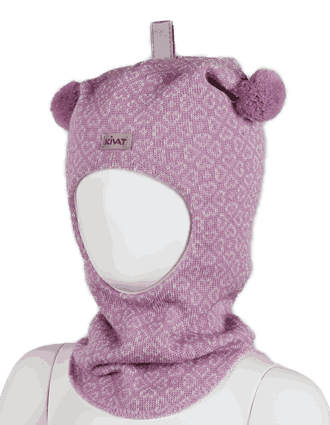 Wool hood heart pattern pink/offwhite melange - Kivat