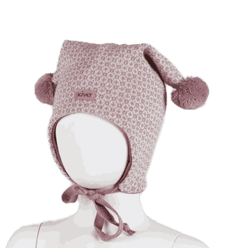 Wool hat nordic pattern dusty pink/offwh mel - Kivat